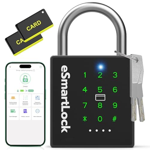 Dhiedas New Smart Padlock with Key, Heavy Duty Combination Padlock, RFID Pad Lock with Codes Bluetooth APP Access, Outdoor Waterproof Electronic Key Lock for Gate Fence Shed Locker Garage Garden