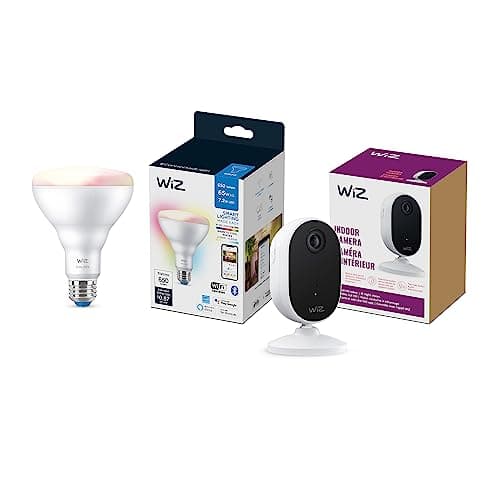 Bundle of WiZ Indoor Security Camera, 1080p HD Video with Motion Detection and Full-Duplex Audio and WiZ Color 60W BR30 Smart WiFi Light Bulb, Compatible with Alexa and Google Home Assistant, 1 Bulb