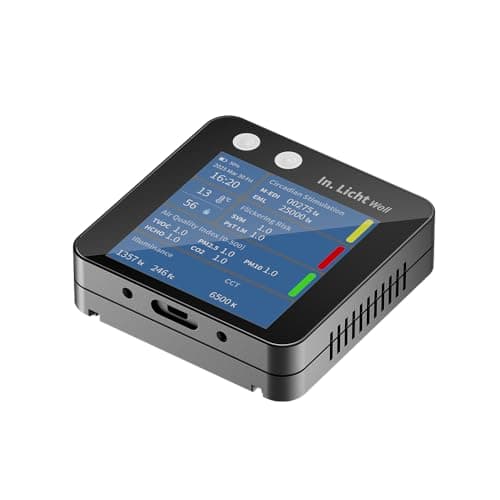 In.Licht Well-PortableWELL‑Certified 19‑in‑1 Light & Indoor Air Quality Monitor (PM2.5/PM1.0, CO2, TVOC, HCHO, CCT, Flicker, EML, LUX) with Bluetooth App & One‑Tap Report Export