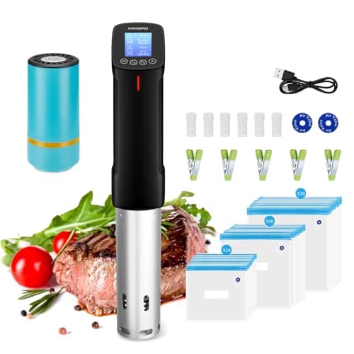 INKBIRD WIFI Sous Vide Cooker Bundle with 30PCS Sous Vied bags and Vacuum Sealer Pump, Sous Vide Starter Kits, Recipes on APP,1000W Sous-Vide Machine for Steak