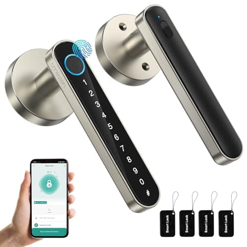 TMEZON Smart Door Lock Fingerprint, Keyless Entry Door Lock with Handle, APP/IC Cards/Codes/Keys/Fingerprints Biometric Electronic Keyless Entry Lock for Bedroom Home Hotel Office