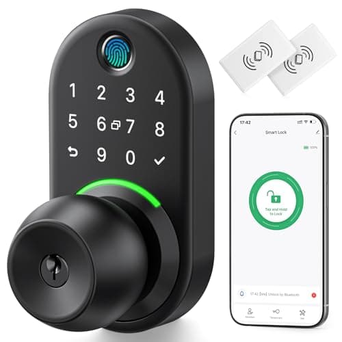 Keypad Smart Door Lock with Knob, Yamiry Keyless Entry Digital Lock with Handle, Fingerprint Electronic Knob for Front Door, Generate Passcode Remotely, Easy Installation