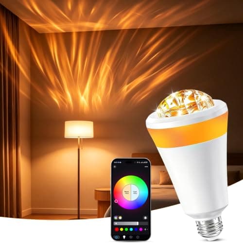 Smart Aurora Projector Light Bulb, 16M Colors RGB+CCT Water Ripple, E26 Bas