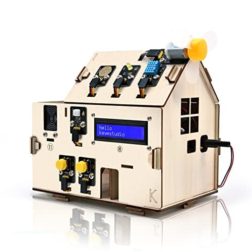 KEYESTUDIO IOT ESP32 Smart Home Starter Kit for Arduino and Python,Electronics Home Automation Coding Kit, Wooden House DIY Sensor Kit,STEM Educational Set for Adults Teens 15+