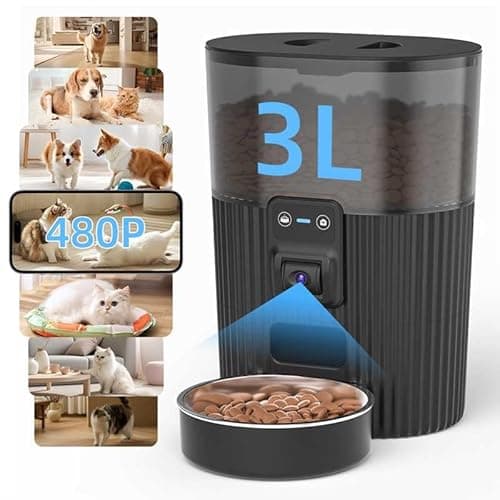PAPIFEED Automatic Cat Feeder with Camera, 3L Cat Food Dispenser with App, 2.4G WiFi Timed Cat Feeder for Dry Food, 2-Way Audio, Smart Pet Feeder for Small Dog, 10 Meals/Day, 6 Portions/Meal