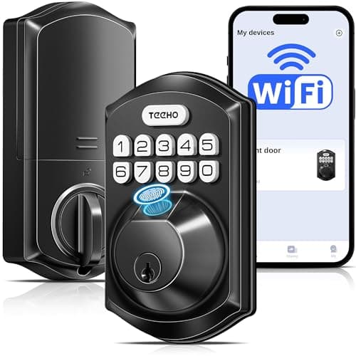 TEEHO TE012W WiFi Smart Lock, Fingerprint Door Lock with Built-in Wi-Fi, Keyless Entry Keypad Smart Deadbolt, App Remote Control, Alexa Compatible, IP55 Waterproof for Front Door – Matte Black