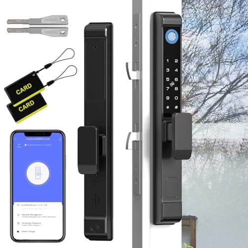 Dhiedas Fingerprint Sliding Glass Door Lock, Door Lock with RFID Fingerprint Remote Unlock, Keypad Electronic Digital Biometric Mortise Smart Lock for Double Hook Patio Sliding Door