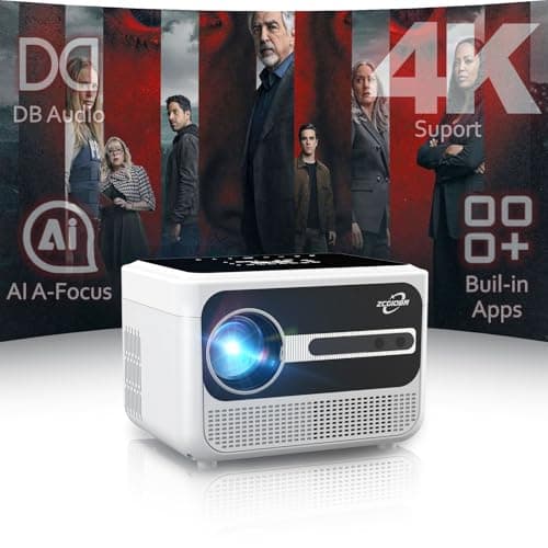 Portable 4K Projector Smart with WiFi6 Bluetooth, Auto Focus & Lens Retract, Triple Brightness, Dolby Audio, Movin OS 2.0 & Built-in Apps for Home Theater, Video Gaming Outdoor Viewing