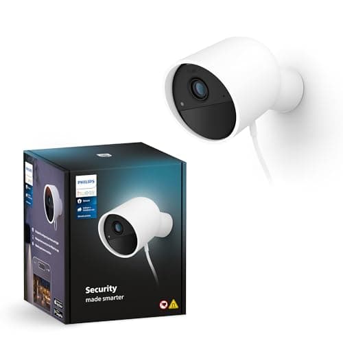 Philips Hue Secure Wired Camera-1 Pack, 1080P Resolution, Notifications, Seamless Integration, Continuous Power, Indoor and Outdoor, White. Free 24-Hour Video History