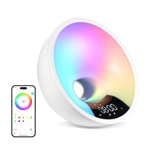 HOM Smart Sunrise Alarm Clock with Wake-Up Light & FM Radio - Digital Clock and Lamp with 7 Natural Sounds and 7 Light Colors - Easy Control via Amazon Alexa and Google Home