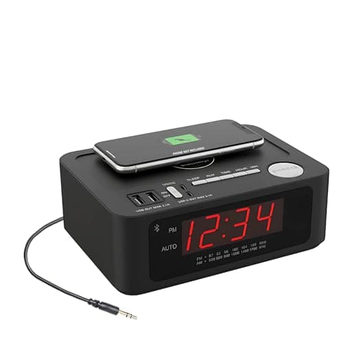 Digital Alarm Clocks for Bedrooms, 15W Wireless Charging. 2 x USB-C and 2 x USB-A Charging Ports. Loud Alarm Clock for Heavy Sleepers Perfect for Bedroom, Desk, and Office. Battery Backup