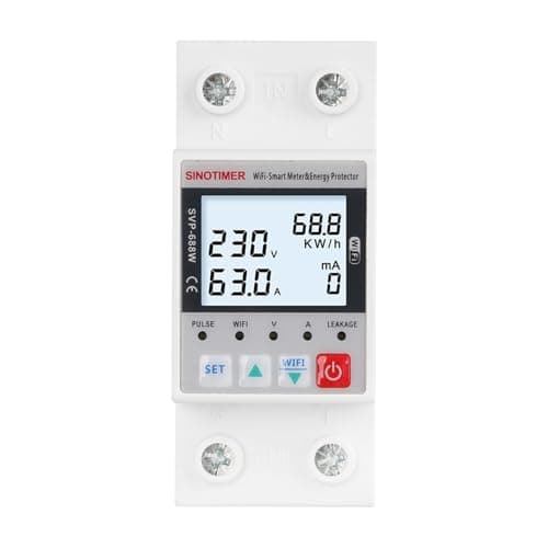 SINOTIMER WiFi Smart Energy Meter AC 63A 80-300V WiFi Earth Leakage Over Under Voltage Protector Circuit Breaker Din Rail Electricity Energy Monitor APP Remote Control Smart Life 230V (LCD)