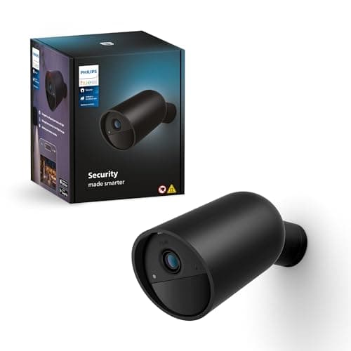 Philips Hue Secure Battery Camera 1-Pack, 1080P Resolution, Monitoring, Notifications, Seamless Integration, Rechargeable, Indoor and Outdoor, Black, Free 24-Hour History