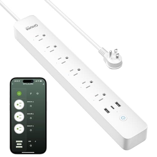 GHome Smart Power Strip 15A, 2.4G WiFi Smart plugs that work with Alexa & Google Home, Surge Protector Flat Plug with 6 APP Control WiFi outlets, FCC Listed, 7.18 ft flat extension cord, No Hub Needed