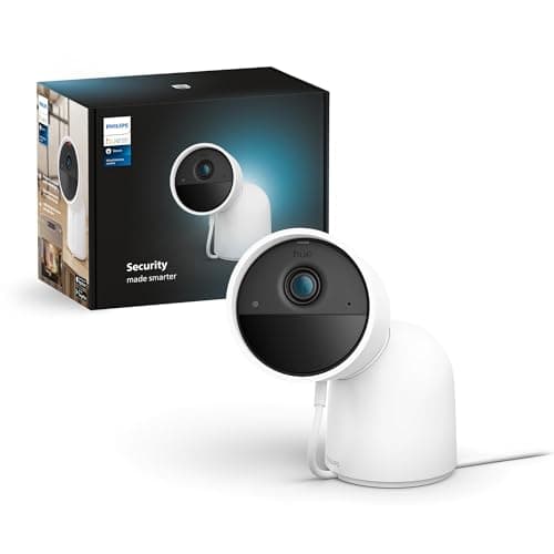 Philips Hue Secure Desktop Wired Smart Home Security Camera, White 1 Pack 1080P HD Video Night Vision Motion Detection Two-Way Talk Indoor/Outdoor Weatherproof Works with Hue App