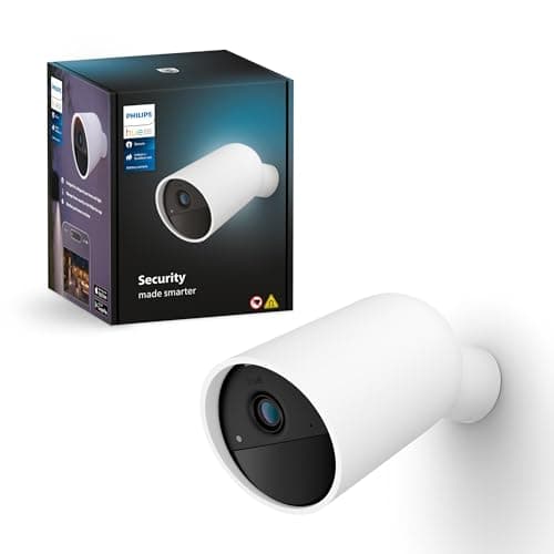 Philips Hue Secure Battery Camera 1-Pack, 1080P Resolution, Monitoring, Notifications, Seamless Integration, Rechargeable, Indoor and Outdoor, White, Free 24-Hour History