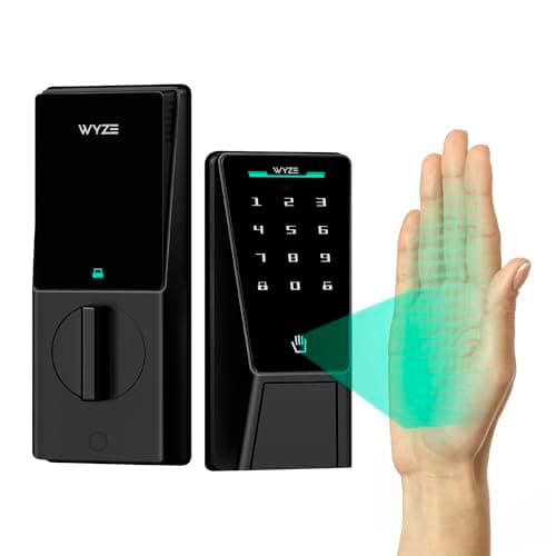 Wyze Palm Lock, Smart Door Lock with Palm Vein Recognition, Keyless Entry Smart Locks for Front Door, Keypad, Auto Lock, Dual Battery, Wi-Fi, Works with Alexa & Google, BHMA, IP53, Mechanical Key