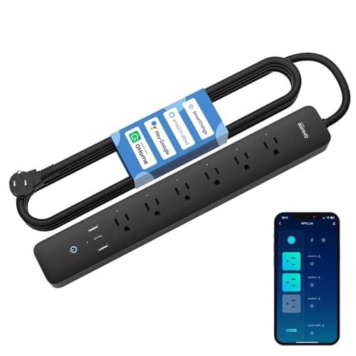 GHome Smart Power Strip 15A, 2.4G WiFi Smart plugs that work with Alexa & Google Home, Surge Protector Flat Plug with 6 APP Control WiFi outlets, FCC Listed, 7.18 ft flat extension cord, No Hub Needed