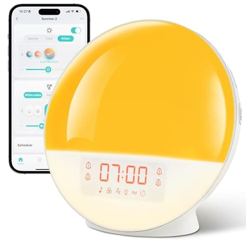 KACLUT Sunrise Alarm Clock with App Control for Heavy Sleepers, Bedroom, Wake Up Light with Sunrise&Sunset Simulation, White Noise Sound Machine with 11 Colors Night Lights, Dual Alarms, FM Radio