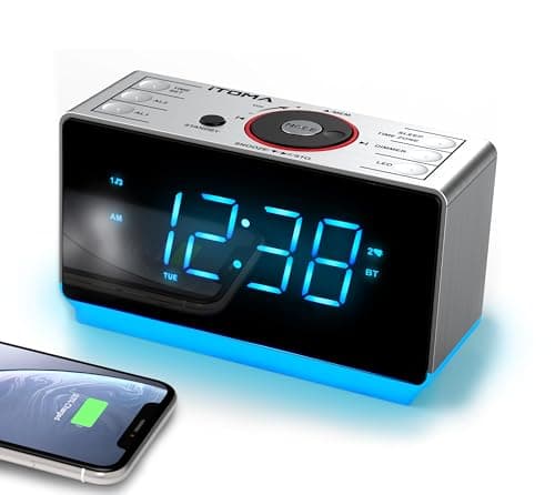 iTOMA Alarm Clock Radio with Bluetooth Speaker, FM Radio, Dual Alarm with Snooze, Large LED Display, Dimmer Control, USB Charging Output and Night Light CKS708
