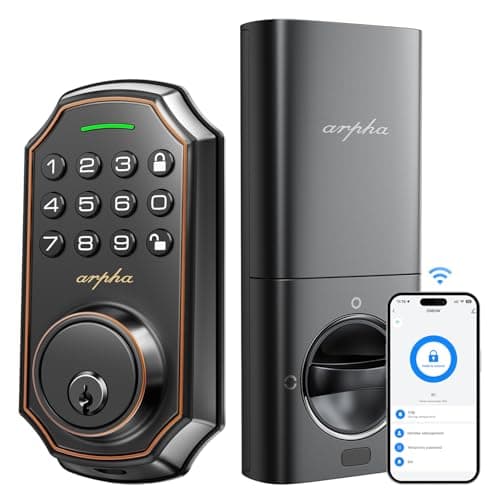 Arpha Keyless Entry Door Lock, WiFi Smart Keypad Front Door Deadbolt, Supports Amazon Alexa Voice Control, Google Assistant, Online App Control, Anti-Peeping Password, One-Time Code, Auto Lock