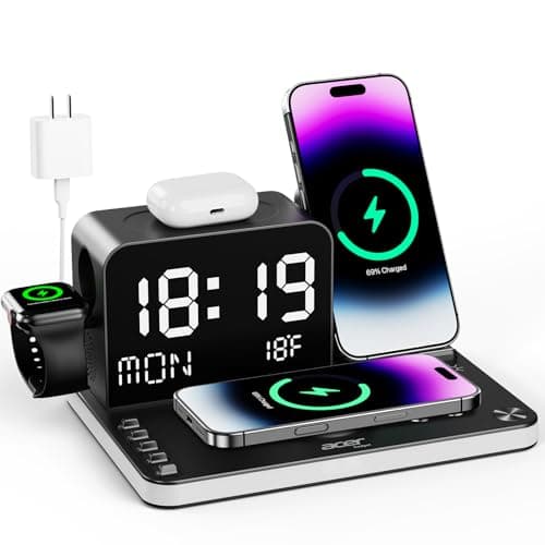 Acer Gadget 7-in-1 Wireless Charging Station Charger Stand for Multiple Devices for Apple - iPhone 17 16 15 14 13 12 Pro Max Apple Watch Airpods, Wireless iPhone Charger Station with Bluetooth TimeSyn