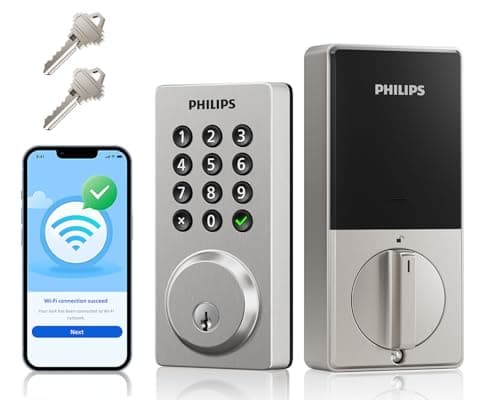Philips WiFi Smart Keypad Deadbolt Lock, App Remote Control, No Hub Required, Support Alexa & Google Assistant, Keyless Entry Door Lock with Auto Lock, Digital Smart Locks for Front Door, Satin Nickel