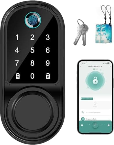 Smart Fingerprint Door Lock, Keyless Biometric Deadbolt with App Control & Auto Lock, IP66 Waterproof Digital Touchscreen Keypad, Easy Install - Home Security Solution for Front Door (Black)