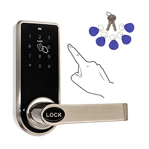 ETEKJOY Electronic Door Lock 3-in-1 Password RFID Card/Tag Hidden Keyhole Digital Touchscreen Keypad Left/Right Lever Reversible Handle Keyless Smart Auto Lock