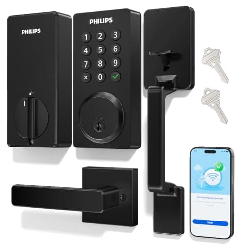 Philips Wi-Fi Smart Lock for Front Door, Keypad Door Lock with Handle, Built-in WiFi App Remote Control, Keypad Deadbolt Auto Lock for Front Door, Supports Alexa & Google, Matte Black