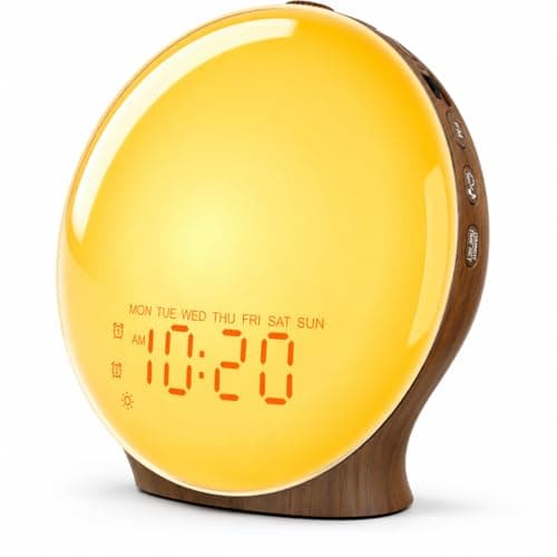 JALL Full-Screen Wake Up Light Sunrise Alarm Clocks for Bedrooms, White Noise Machine for Heavy Sleepers, 25 Natural Sounds, Dual Alarms, FM Radio, 17 Dimmable Colors, Bluetooth Speaker