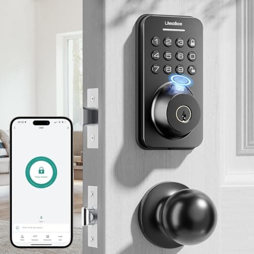 Ulecoce Fingerprint Door Lock Deadbolt with Handle Set, Keyless Entry Door Lock, Door Locks for Front Door, Keypad Door Lock with Handle, App Control, Auto Lock, Easy Installation, Matte Black