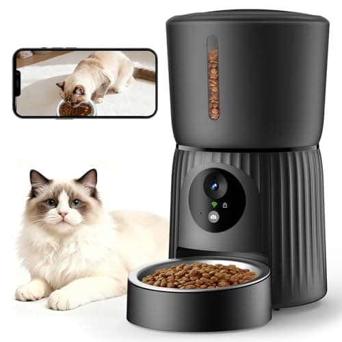 Faroro Automatic Cat Feeder with Camera, 1080P HD Video with Night Vision, 5G WiFi Automatic Dog Feeder with APP Control, 2-Way Audio, Blockage Sensor for Cats or Small Dogs, 4L (Black)
