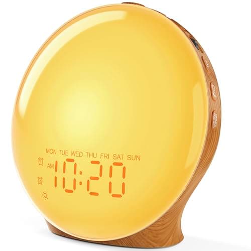 JALL Full Screen Dimmer Sunrise Alarm Clocks for Bedrooms, Wake Up Light with FM Radio, 25 White Noise Sleep Sounds, Bluetooth Speaker, Dual Alarms Bedside Clock for Heavy Sleepers, Kids