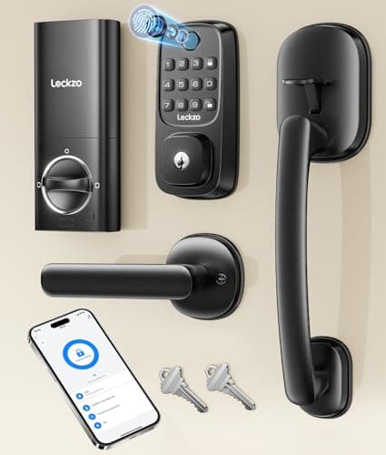 Smart Deadbolt Lock Fingerprint with 2 Lever Handles, Keyless Entry Front Door Lock Set, Electronic Keypad Lock, App Control - Auto Lock, Long Battery Life, Secure Home Basic Locks