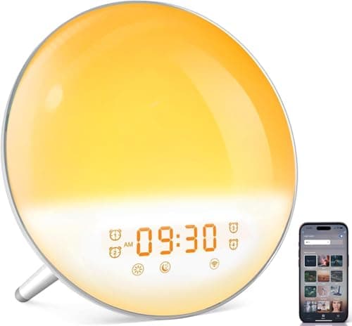 Dekala Smart Sunrise Alarm Clock for Kids, Wake Up Light for Bedrooms, Teens Heavy Sleepers,Sleep Aid with FM Radio, Sunrise/Sunset Simulation, 4 Alarm Clock, 7 Natural Sounds, APP Remote Control