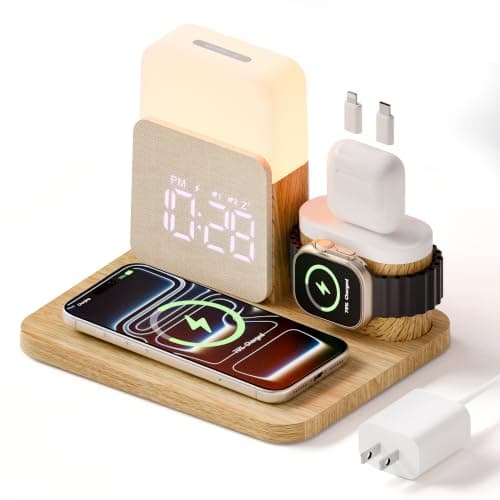 7 in 1 Wireless Charging Station, 25W Charger with Alarm Clock Night Light