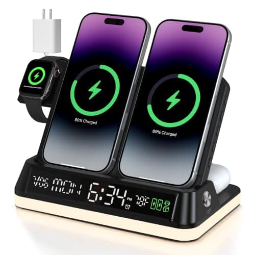 7 in 1 Wireless Charging Station with Auto-Sync Clock Sunset Night Light
