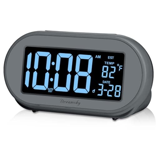 DreamSky Alarm Clocks for Bedrooms, Auto Set Digital Clock with Date & Temp