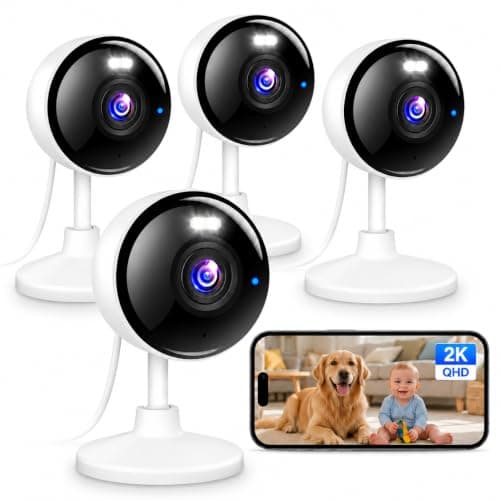 2K Cameras for Home Security, 5G & 2.4G WiFi Security Camera Indoor Outdoor for Baby Pet Dog Cat Nanny, 2-Way Audio, Color Night Vision, Siren, 24/7 Local Recording, IP65, Work with Alexa, K07-4P