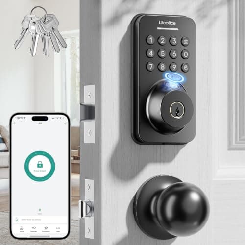 Ulecoce Fingerprint Keypad Deadbolt with Knob Set, Keyless Entry Door Lock with App Control, Door Locks for Front Door, Auto Lock&One-Touch Lock, 100+ User Codes&5 Keys, Easy Installation, Matte Black