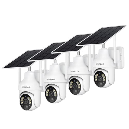 SEHMUA 2K Solar Security Cameras Wireless Outdoor, 4 Pack 360° View Pan/Tilt WiFi Security Camera Outside with Color Night Vision, Easy to Install, PIR Alarm, 2-Way Audio, White