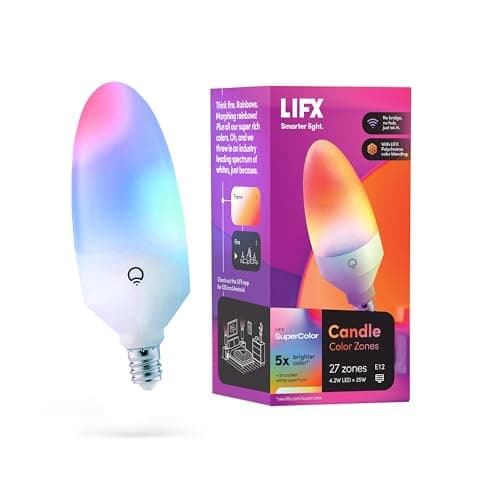 LIFX E12 Candle Color Wi-Fi Smart LED Light Bulb, PolychromeColor, Multi-Zone Dimmable, No Hub Req, App & Voice Control, Compatible with Alexa, Apple HomeKit, Google Assistant & Microsoft Cortana