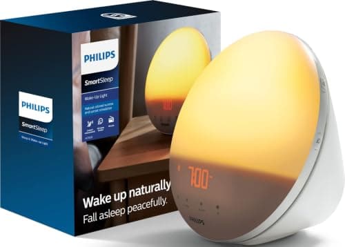 Philips SmartSleep Wake-up Light, Colored Sunrise and Sunset Simulation, 5 Natural Sounds, FM Radio & Reading Lamp, Tap Snooze, HF3520/60