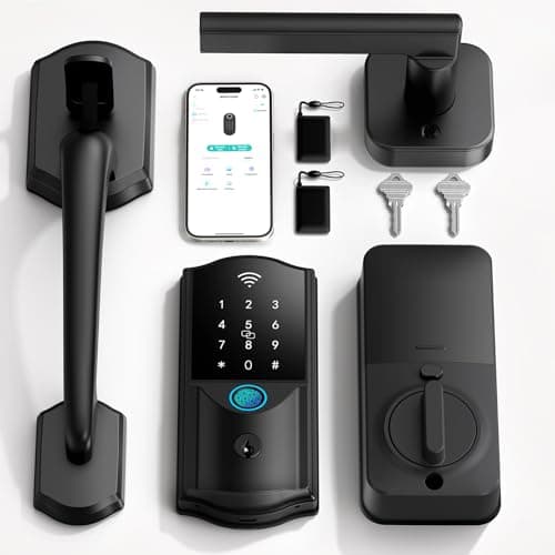 Built-in WiFi Smart Lock with Handle Set - Firstriver Fingerprint Keyless Entry Door Lock for Front Door, App Control, Digital Keypad Deadbolt, Auto Lock, Compatible with Alexa & Google Assistant