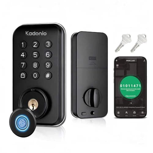 Fingerprint Smart Lock, 5-in-1 Smart Deadbolt Lock for Front Door, Keyless Entry Door Lock with App Control, Keypad, 2 Keys, Auto-Lock, Anti-Peeking, IP56 Weatherproof, Easy Installation - Matte Black