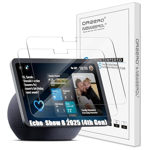2 Pack) Orzero Tempered Glass Screen Protector for Echo Show 8 2025 (4th Gen) 8.7" / XiaoDu K16 – 9H Hardness Anti-Scratch Shield, Ultra-Thin HD Clarity for Smart Kitchen Displays, Bubble-Free Installation Kit
