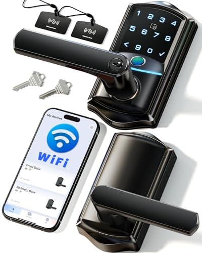 Veise VE029 Wi-Fi Smart Lever Lock with Digital Keypad, Matte Black